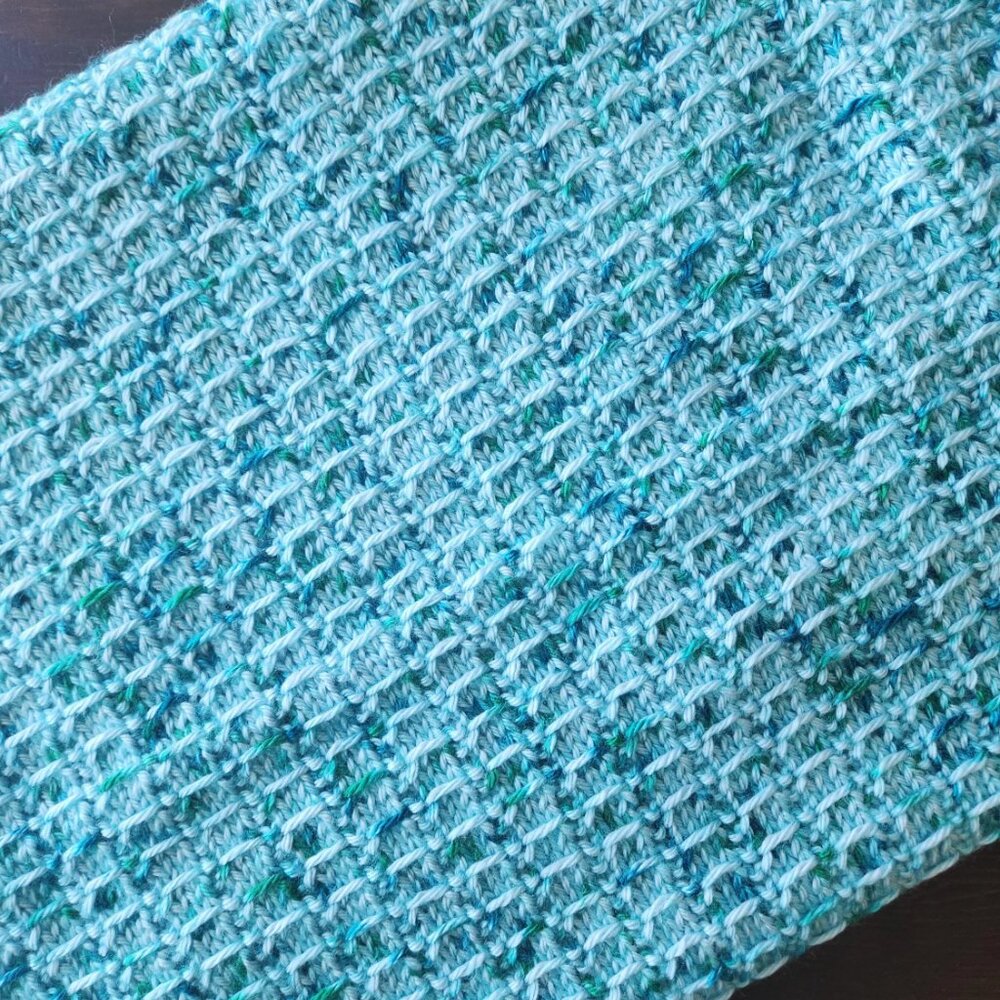 Hand Knit Blanket - Blue and Green Speckle